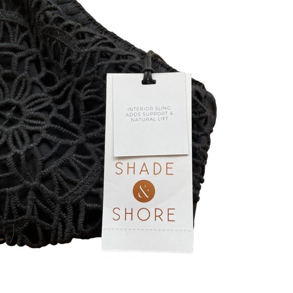 SHADE & SHORE CROCHET BIKINI TOP TRIANGLE WOMEN'S 34C HALTER BLACK NWT - Picture 4 of 6